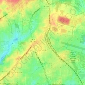 Fair Oaks地形图、海拔、地势