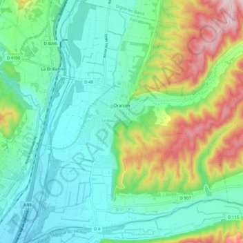 Oraison地形图、海拔、地势
