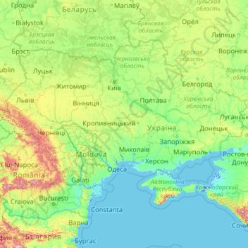 乌克兰/烏克蘭地形图、海拔、地势