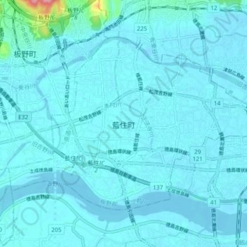 蓝住町地形图、海拔、地势