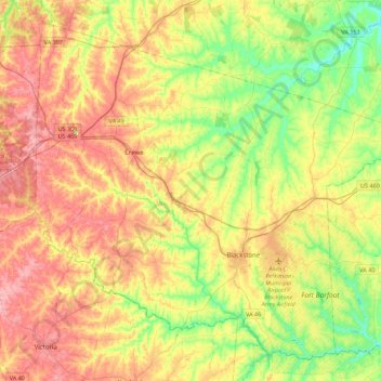 Nottoway County地形图、海拔、地势