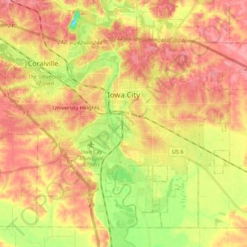 Iowa City地形图、海拔、地势
