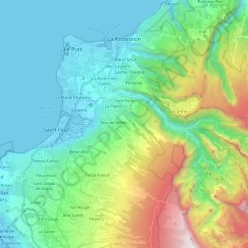 La Possession地形图、海拔、地势