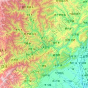 北川羌族自治县地形图、海拔、地势