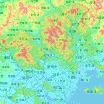 潮州市地形图、海拔、地势