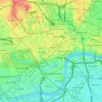 City of Westminster地形图、海拔、地势