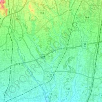 壬生町地形图、海拔、地势