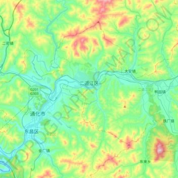 二道江区地形图、海拔、地势