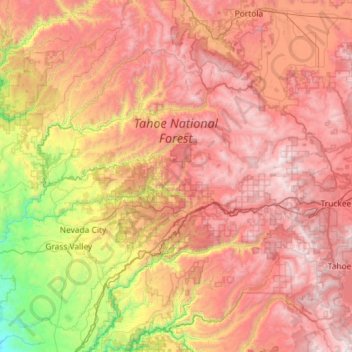 Tahoe National Forest地形图、海拔、地势