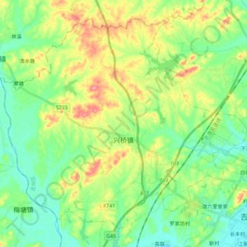 兴桥镇地形图、海拔、地势