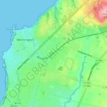 Mornington地形图、海拔、地势