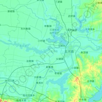 五河县地形图、海拔、地势