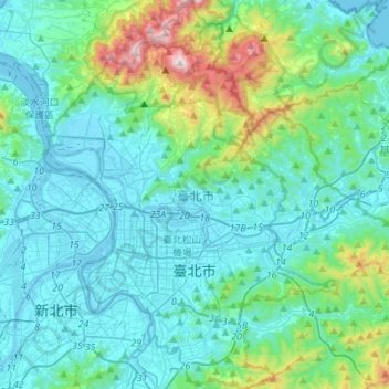 臺北市地形图、海拔、地势