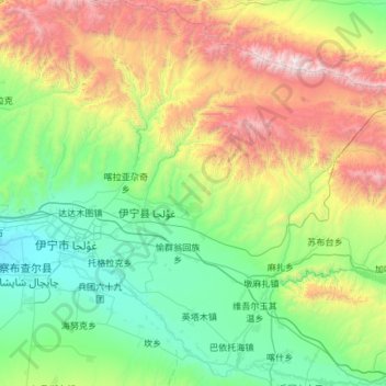 伊宁县地形图、海拔、地势