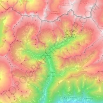 Val Masino地形图、海拔、地势