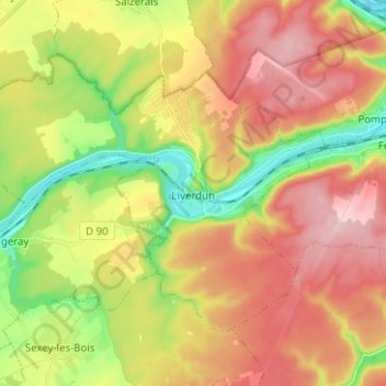 Liverdun地形图、海拔、地势