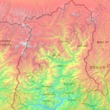 锡金邦地形图、海拔、地势