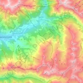 Jausiers地形图、海拔、地势