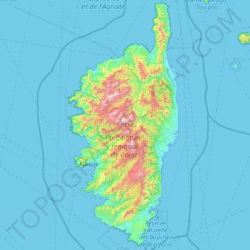 科西嘉地形图、海拔、地势