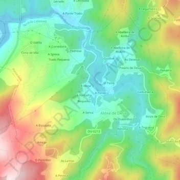 Pontedeva地形图、海拔、地势