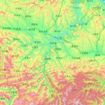 竹山县地形图、海拔、地势