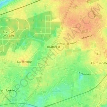 Bramfeld地形图、海拔、地势