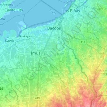 Bacoor地形图、海拔、地势
