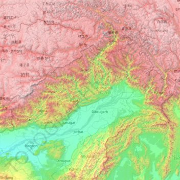 阿鲁纳恰尔邦 / 阿魯納查邦地形图、海拔、地势