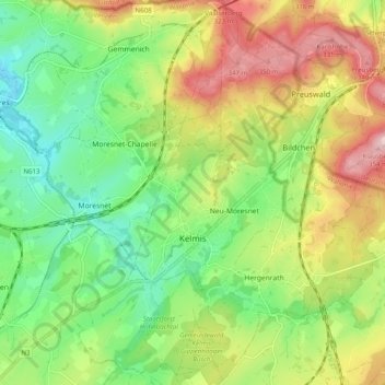 Kelmis地形图、海拔、地势