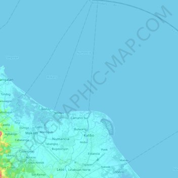 卡利博地形图、海拔、地势