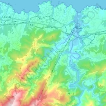Coaña地形图、海拔、地势