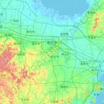 潍坊市地形图、海拔、地势