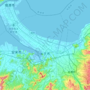 米子市地形图、海拔、地势