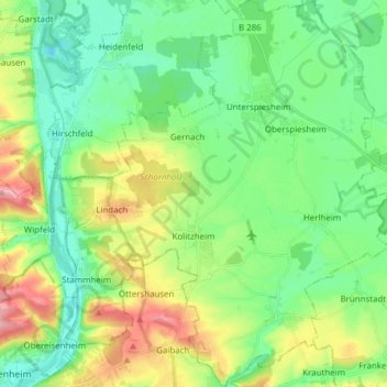 Kolitzheim地形图、海拔、地势