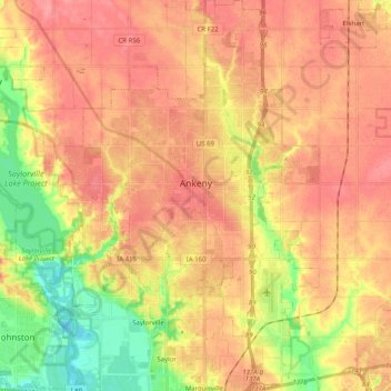 Ankeny地形图、海拔、地势