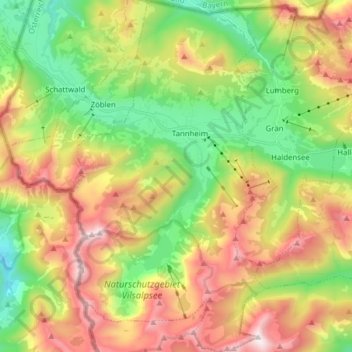 Tannheim地形图、海拔、地势