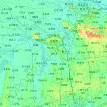 淮南市地形图、海拔、地势