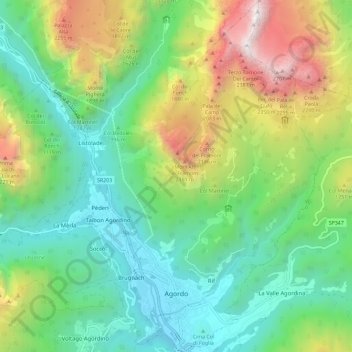 Agordo地形图、海拔、地势