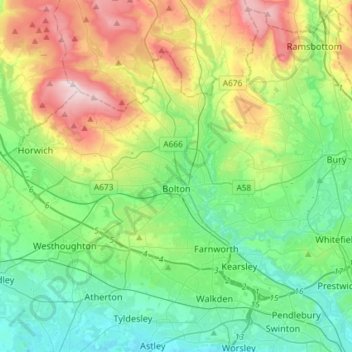 Bolton地形图、海拔、地势