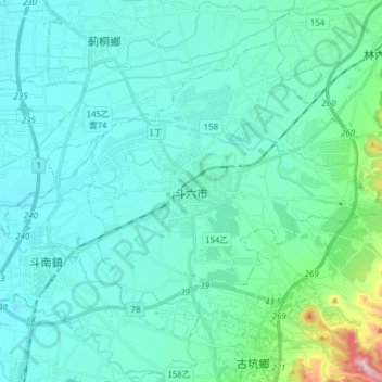 斗六市地形图、海拔、地势