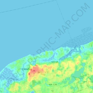 East Dennis地形图、海拔、地势