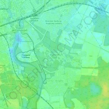Branitz地形图、海拔、地势