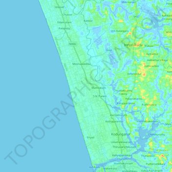 Kodungallur地形图、海拔、地势