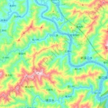 小川乡地形图、海拔、地势