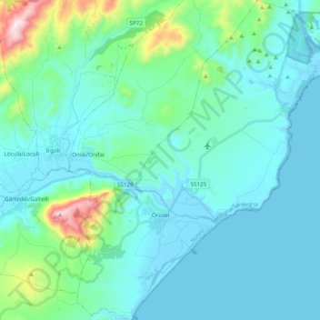 Orosei地形图、海拔、地势
