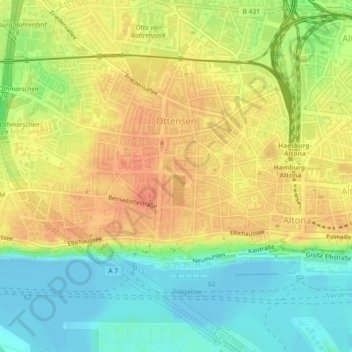 Ottensen地形图、海拔、地势