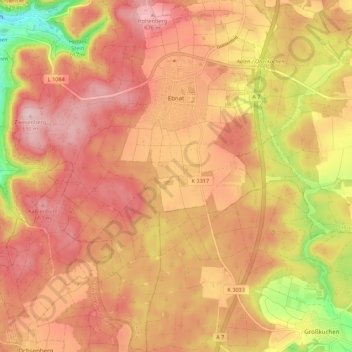 Ebnat地形图、海拔、地势