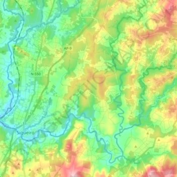 Oroso地形图、海拔、地势