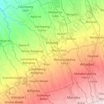 Indang地形图、海拔、地势