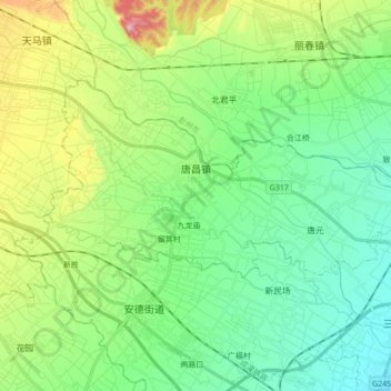 唐昌镇地形图、海拔、地势